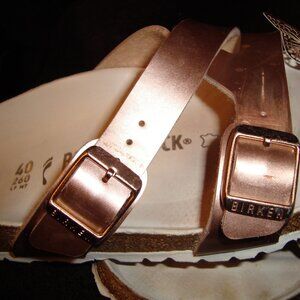 Birkenstock rose gold and white sandals